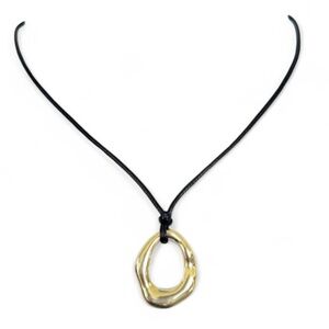 Black and gold abstract ring pendant charm 18” adjustable clasp necklace